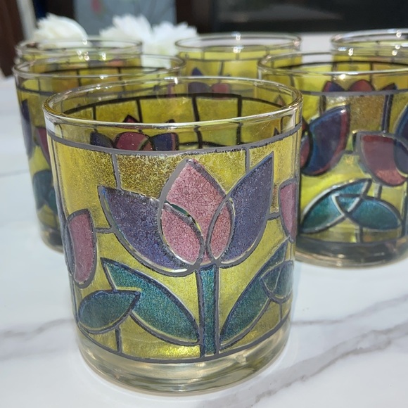 Vintage West Virginia Glass Tulip Design Stained Glass tumblers Cup Set of 6 - Picture 6 of 17